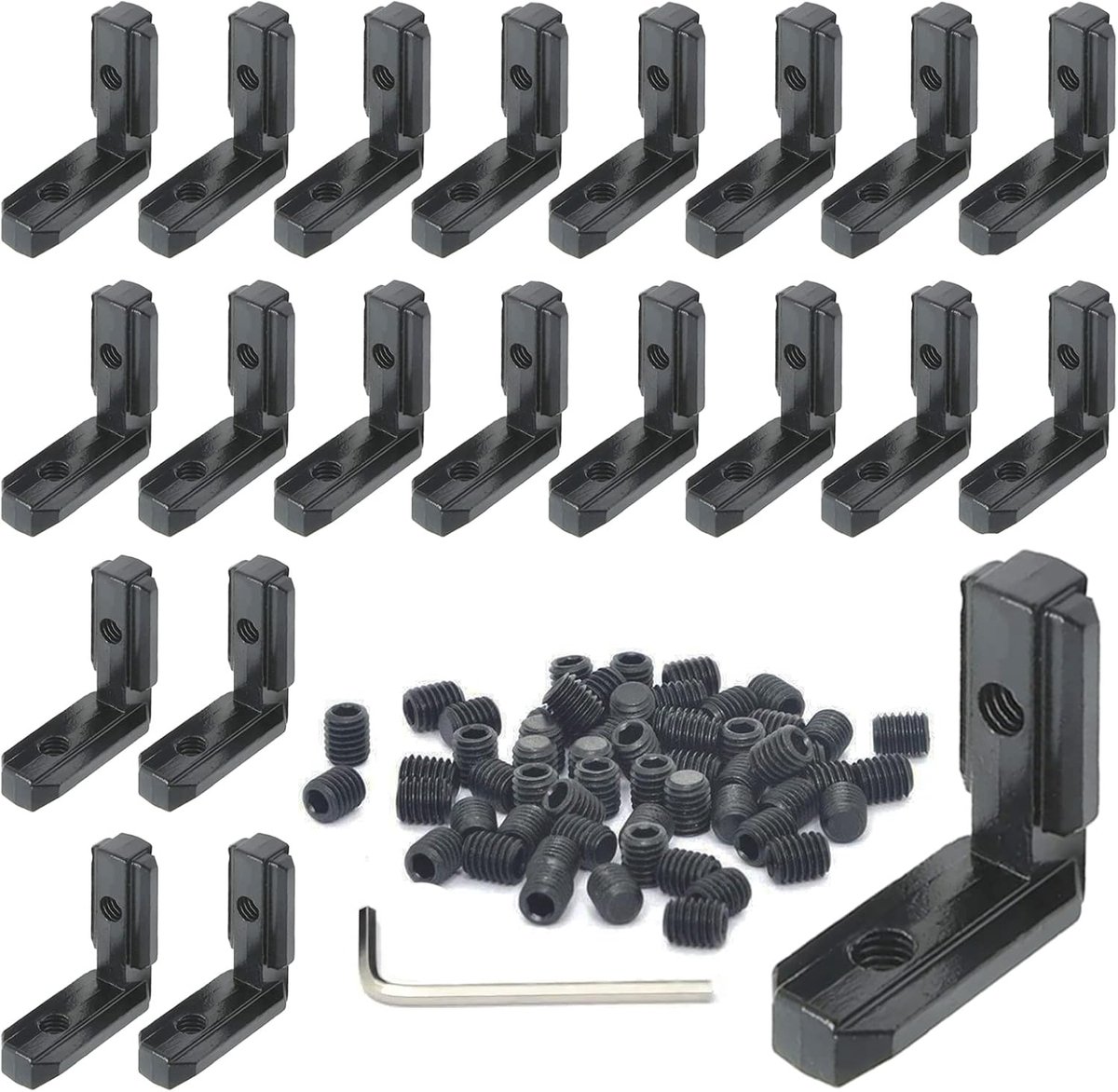 20 x T-slot T-groove inner corner, aluminium profile 2020 groove, 6 M4, outer corner, zinc alloy, clamps, 90 degrees, L shape, inner corner connection, angle connection with screws，