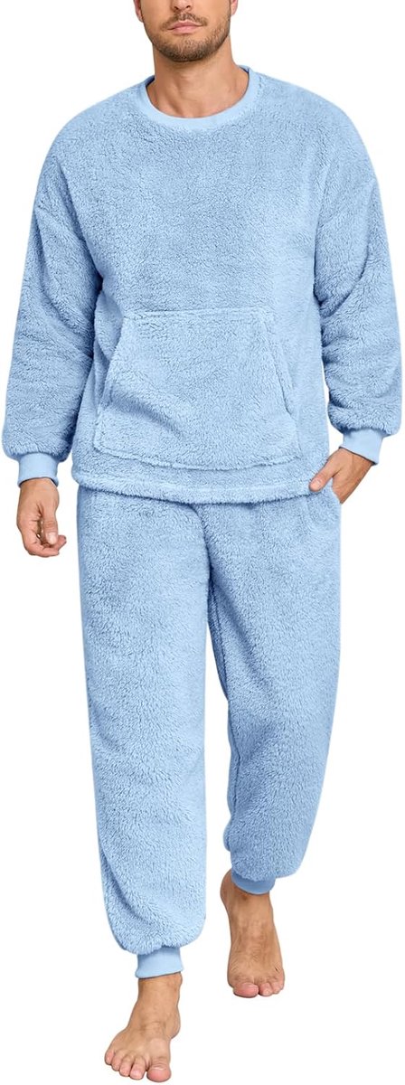 heekpek Pyjama voor heren, wollige winterpyjama, warme pyjamaset