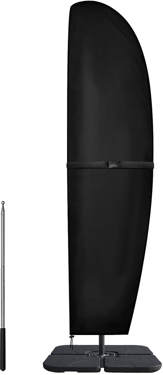 Famanu Zonnescherm beschermhoes met stok voor parasol van 2 tot 4 m, waterdicht, winddicht en UV-bestendig van zware 600D Oxford-stof wit