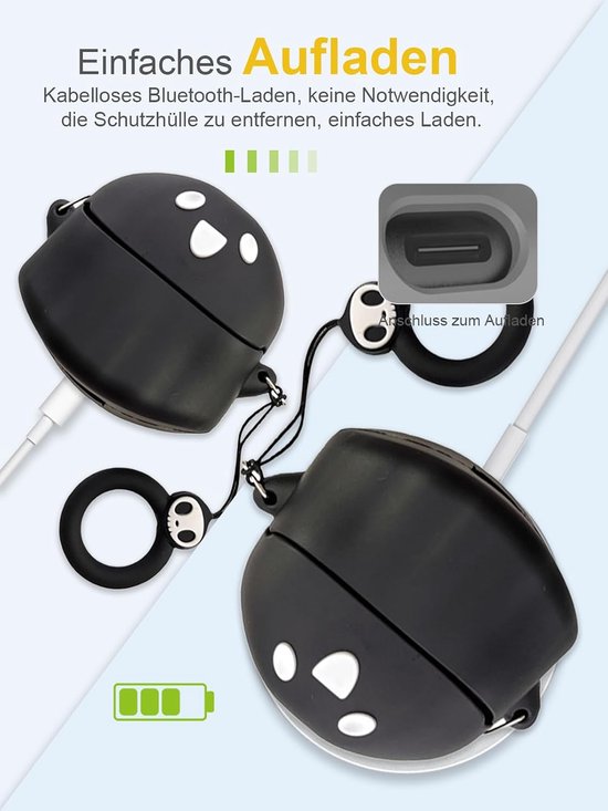 Hoes voor Anker Soundcore Liberty 4 NC Wireless Headphones, daunke zachte siliconen beschermhoes, huidvriendelijk spookvormig etui met koord, volledige bescherming, zwart — afbeelding 3