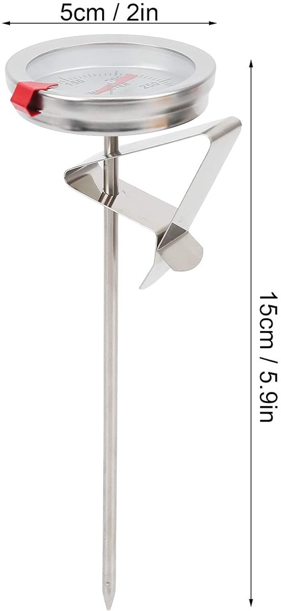 Roestvrijstalen frituurthermometer met 5 cm 50℃ tot 300℃ meetklok Oliepan Temperatuurmeetinstrumenten voor Fring Beef Lamsvlees Koken (15cm) — afbeelding 4