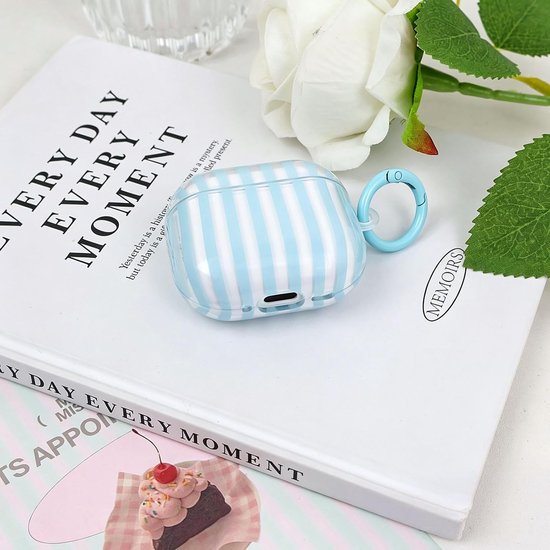 Compatibel met beschermhoes voor AirPods 4e generatie met reinigingsset, schattig strepenmotief, esthetisch strependesign, schokbestendig, zachte hoes met sleutelhangerbevestiging — afbeelding 4
