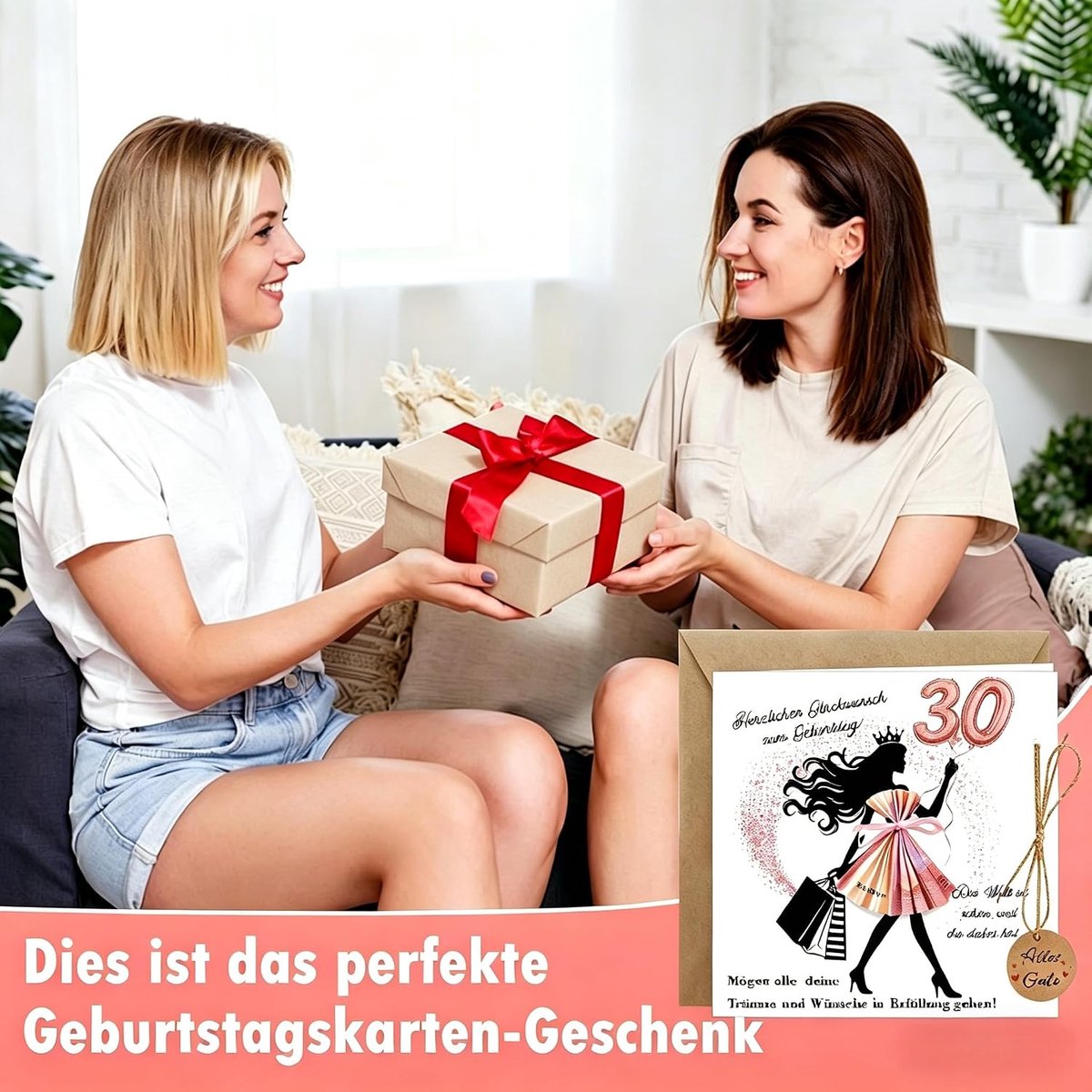 Geldgeschenk 30e verjaardag meisje - kaart met envelop, cadeau voor vrouwen