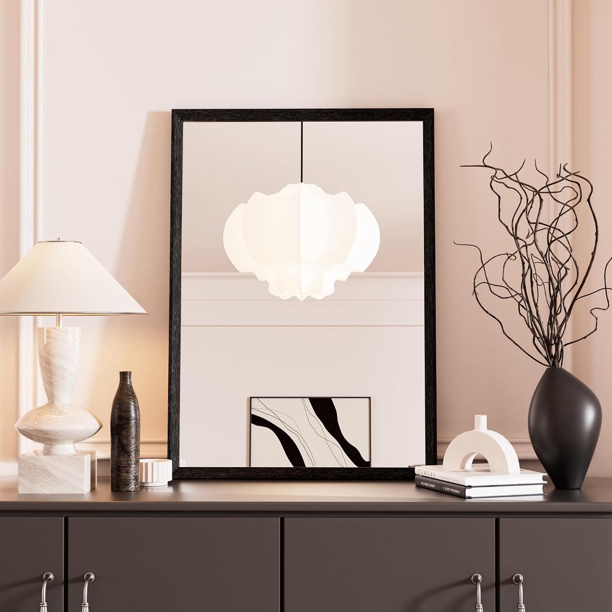 Zwarte Wandspiegel, 45x65cm Rechthoekig Frame Kaptafelspiegel, Hangt Horizontaal of Verticaal Decoratief voor Kleedkamer, Badkamer, Slaapkamer, Woonkamer