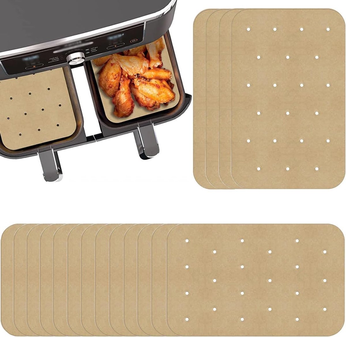 100 stuks bakpapier voor airfryer, perkamentpapier voor pannen, wegwerp papiervoer voor luchtfriteuse accessoires, perkament bakpapier voor pannen, eenvoudig te gebruiken
