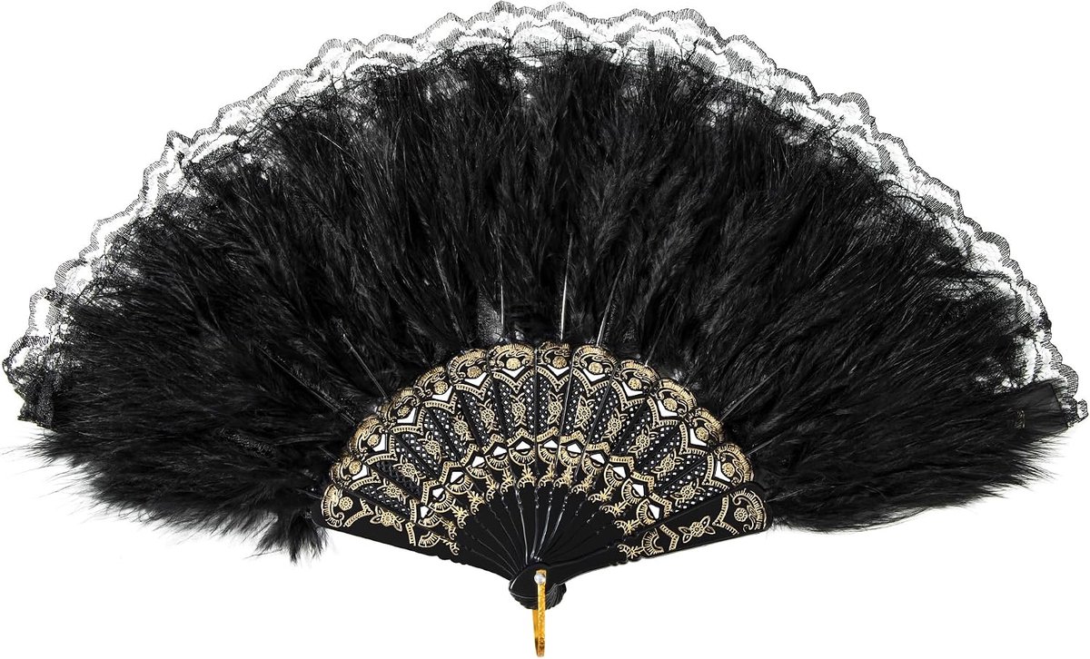 veer retro handwaaier opvouwbare handwaaier voor kostuum decoratie bruiloft Halloween party zwart