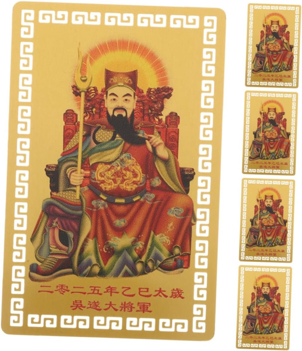 5 Stuks Delige Traditionele Chinese Taisui Metalen Geluksamuletkaarten voor Bescherming Voorspoed Vintage Draagbare Decoraties voor Thuis Kantoor Auto Delicaat Design