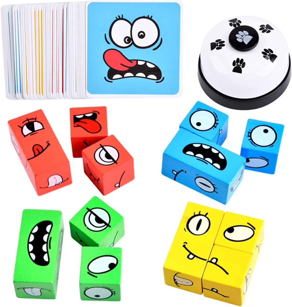 uitdrukking, speelgoed, dobbelpuzzel, interactief puzzelspel, houten dobbelspel, spel, bouwstenen, houten spel, gezelschapsspel & puzzelspel voor kinderen, als familiespel met bel
