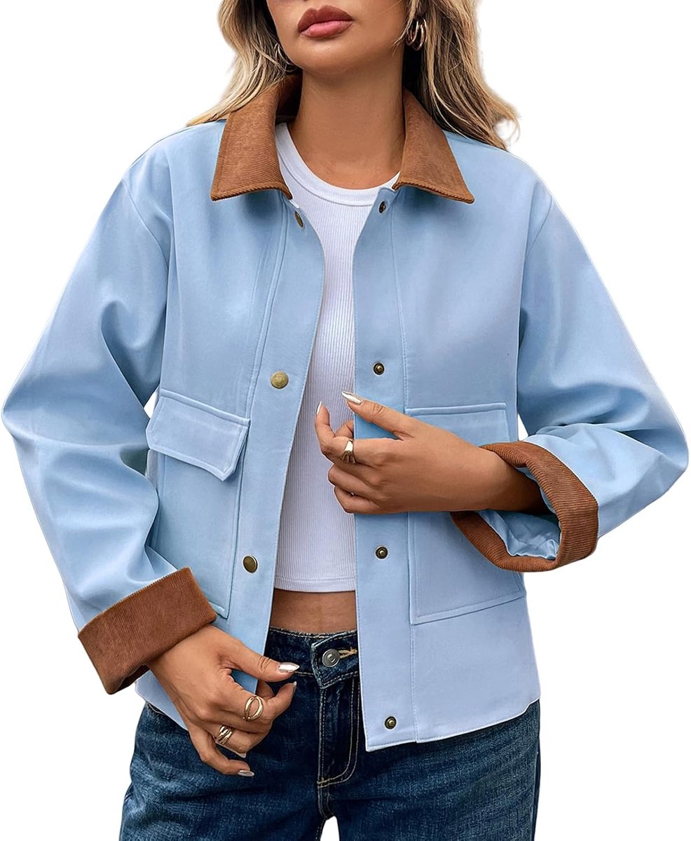 Dames opstaande kraag korte casual jas lange mouwen corduroy revers button shacket mantel met zakken sweatjack