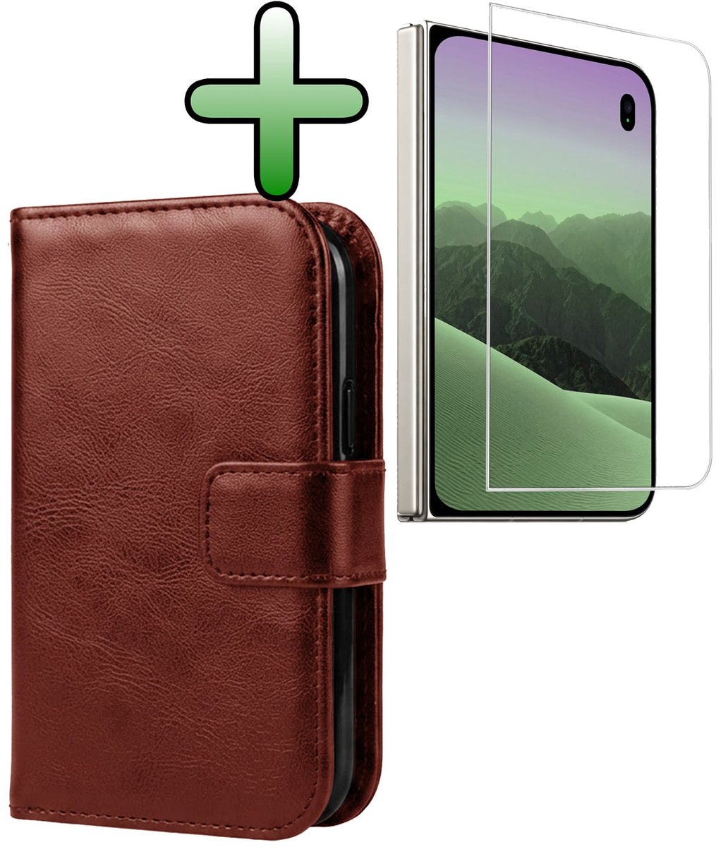 Hoesje Met Screenprotector - Geschikt voor Apple iPhone Duo - Luxe Pasjeshouder - Bookcase Portemonee - Flip Case - Kunstleer Book Case - Flipcase - Book Cover - Walletcase - Portemonneehoes - Bruin