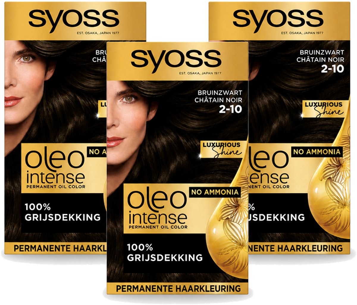 3 x SYOSS - Oleo Intense 2-10 - Haarverf - Permanente Haarkleuring - Bruinzwart - Langdurige Kleur - Voordeelverpakking - 3 stuks