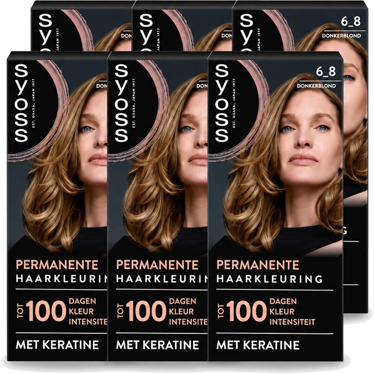 6 x SYOSS - Permanent Coloration 6-8 - Haarverf - Permanente Haarkleuring - Donkerblond - Grijsdekking - Voordeelverpakking - 6 stuks
