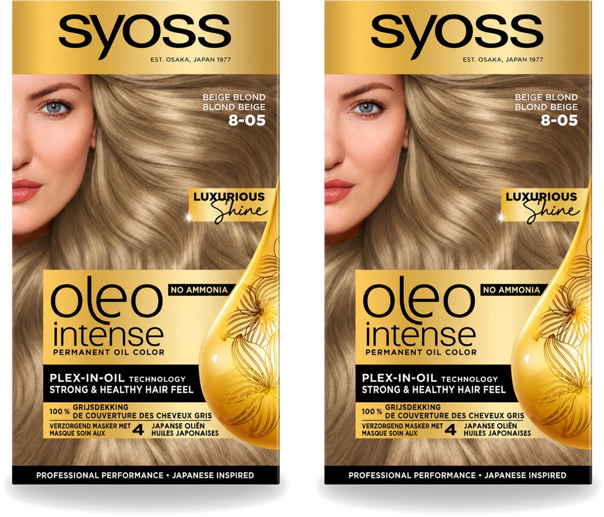 2 x SYOSS - Oleo Intense 8-05 Beige Blond - Haarverf - Zonder Ammoniak - Grijsdekking - Langdurige Kleur - Voordeelverpakking - 2 stuks