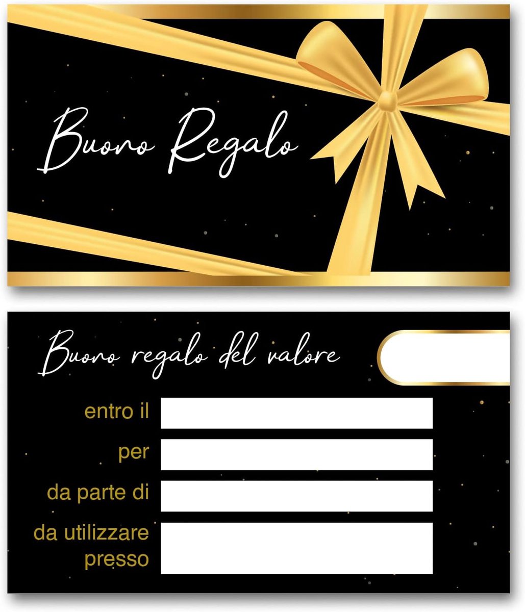 50 cadeaubonnen als cadeaukaart, waardebonnen, personaliseerbare voucher aanbiedingskaart, kortingskaarten, cadeaukaarten voor winkels, schoonheidsspecialiste, kapper, massage 8 x 5 cm (zwart en goud)