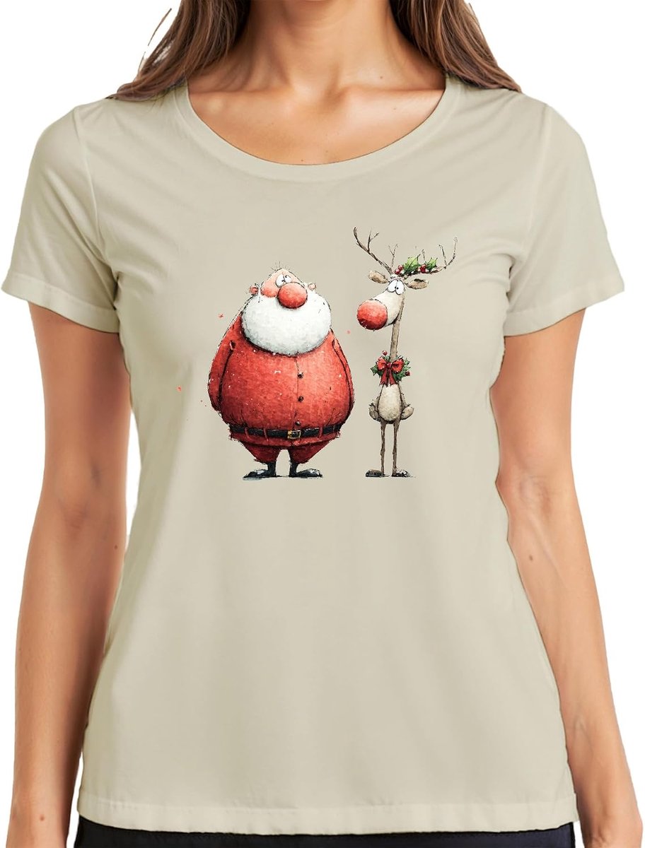 Kerstman Rendier Aquarel Cadeau Retro Dames T-Shirt