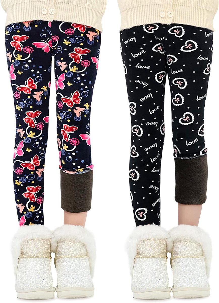Meisjes Fleece Gevoerde Legging Winterbroek Set van 2 Bogen & Vlinders 9-10 Jaar (Fabrikant Maat:150)