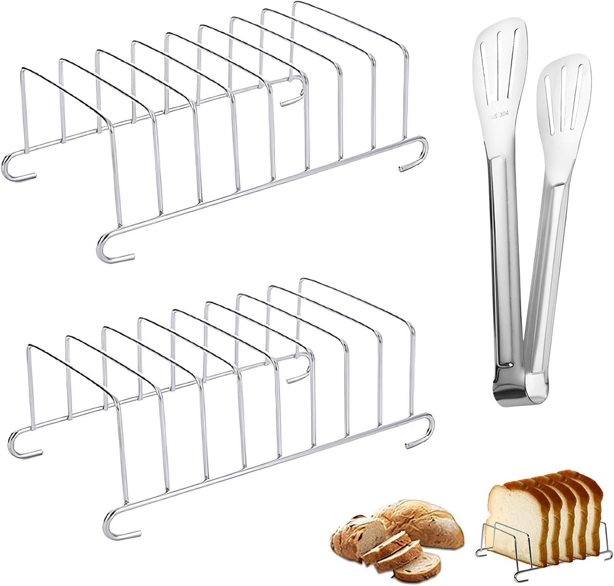 2 stuks, brood, toastrek, van roestvrij staal, met 7 inch roestvrijstalen grilltang, voor thuis, restaurant, bruiloft, verjaardagsfeest