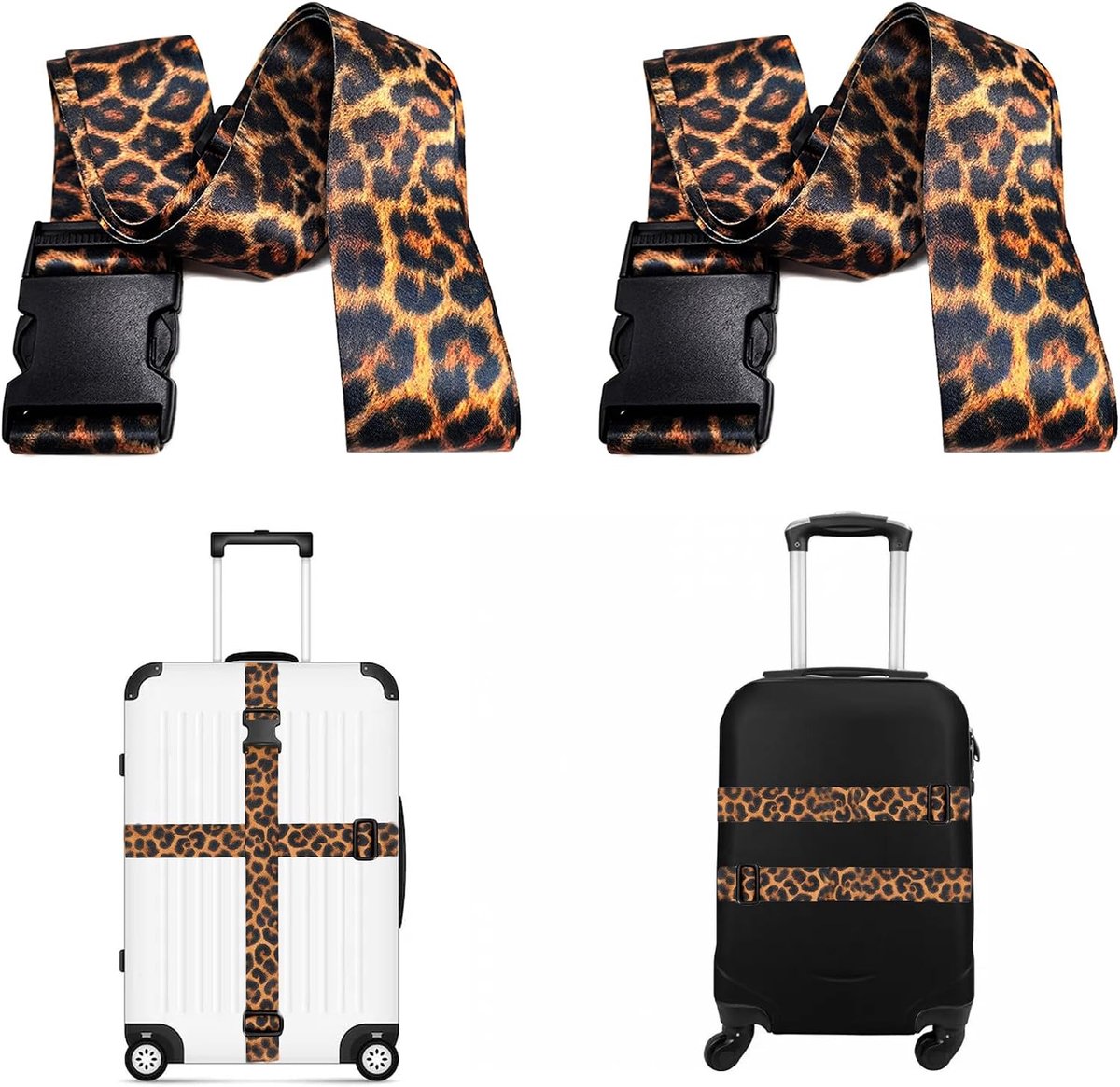 Verstelbare Leoprint Bagagestraps, Set van 2, Stevige en Veilige Reisaccessoires voor Koffers en Tassen