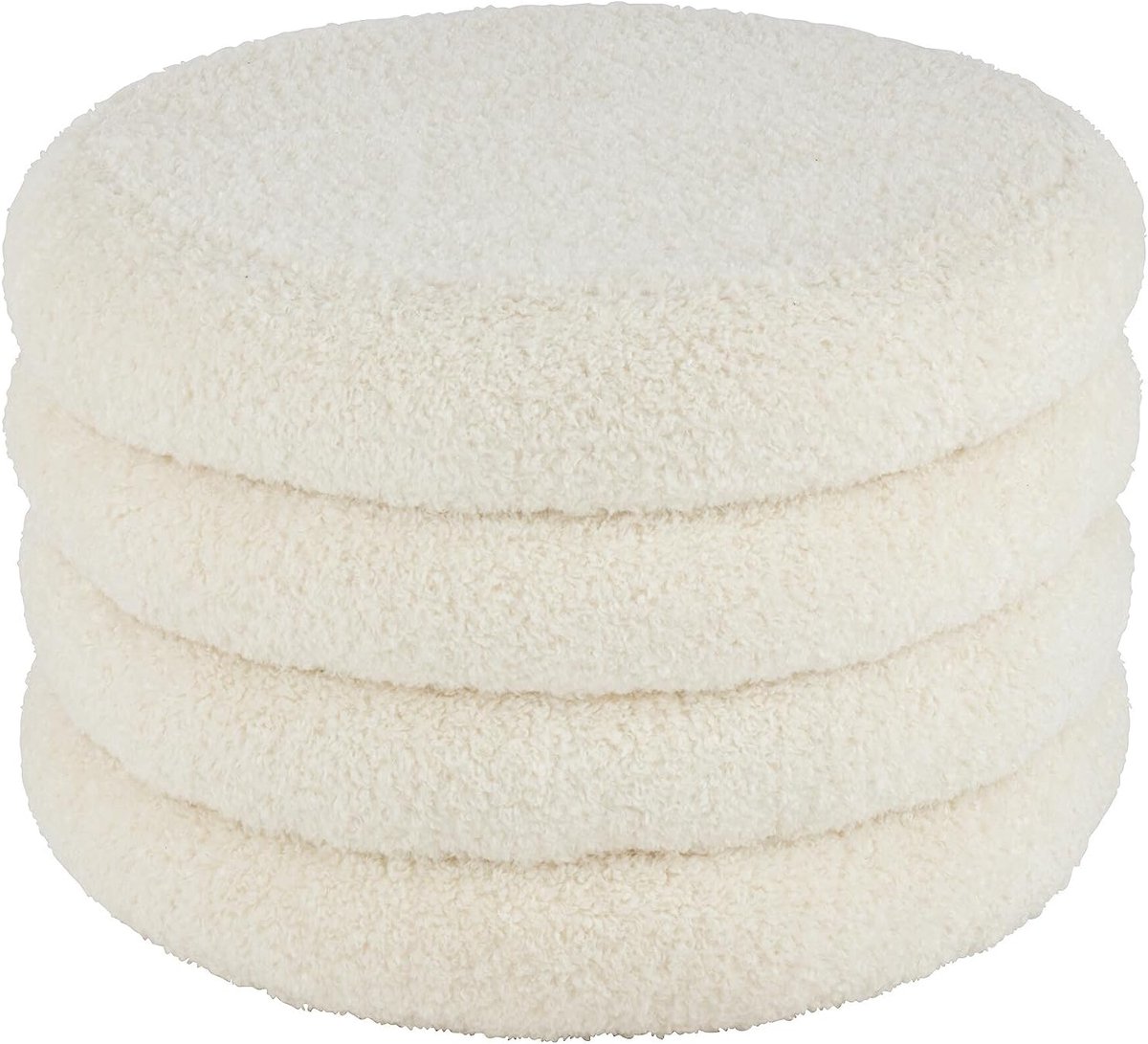 Poef Rond Teddy Polyester Wit