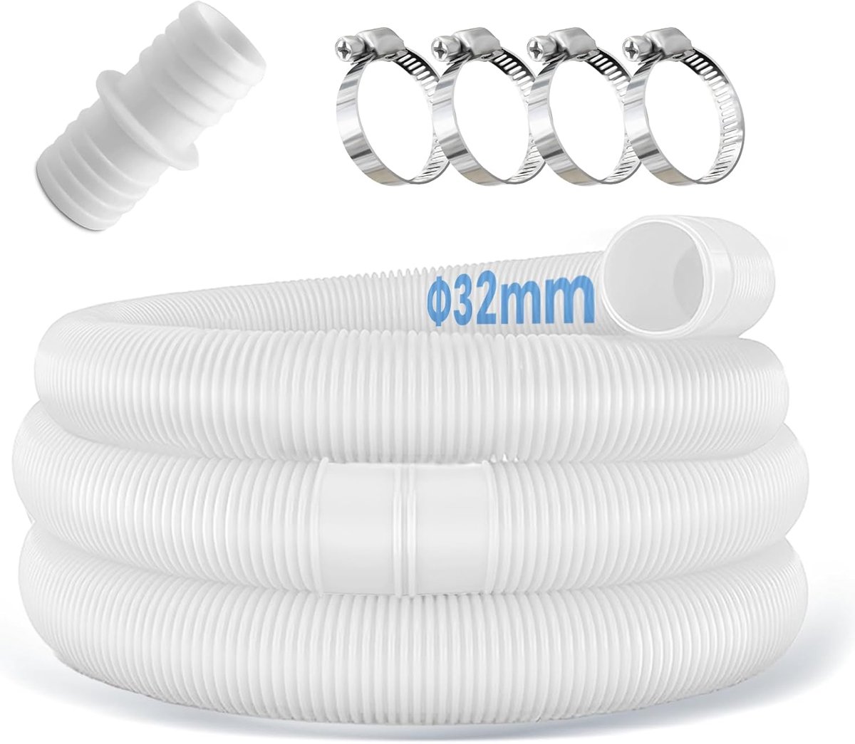 Dailygoods- Zwembadslang 32 mm - Flexibele PVC Slang 150 cm - Inclusief Bevestigingsclips - Geschikt voor Filterpomp - Eenvoudige Installatie - Veelzi