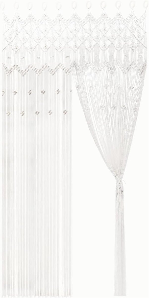 Macramé gordijn, macramé deurgordijn, 120 x 195 cm, draadgordijn, boho-gordijn met geweven strepen, ruimteverdeler en decoratie, voor woonkamer, hal, badkamer