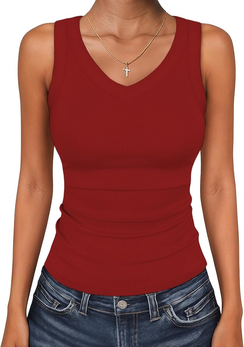 Tanktop voor dames, V-hals, zomer, casual, slim fit, modal, mouwloos, stretch, basic top