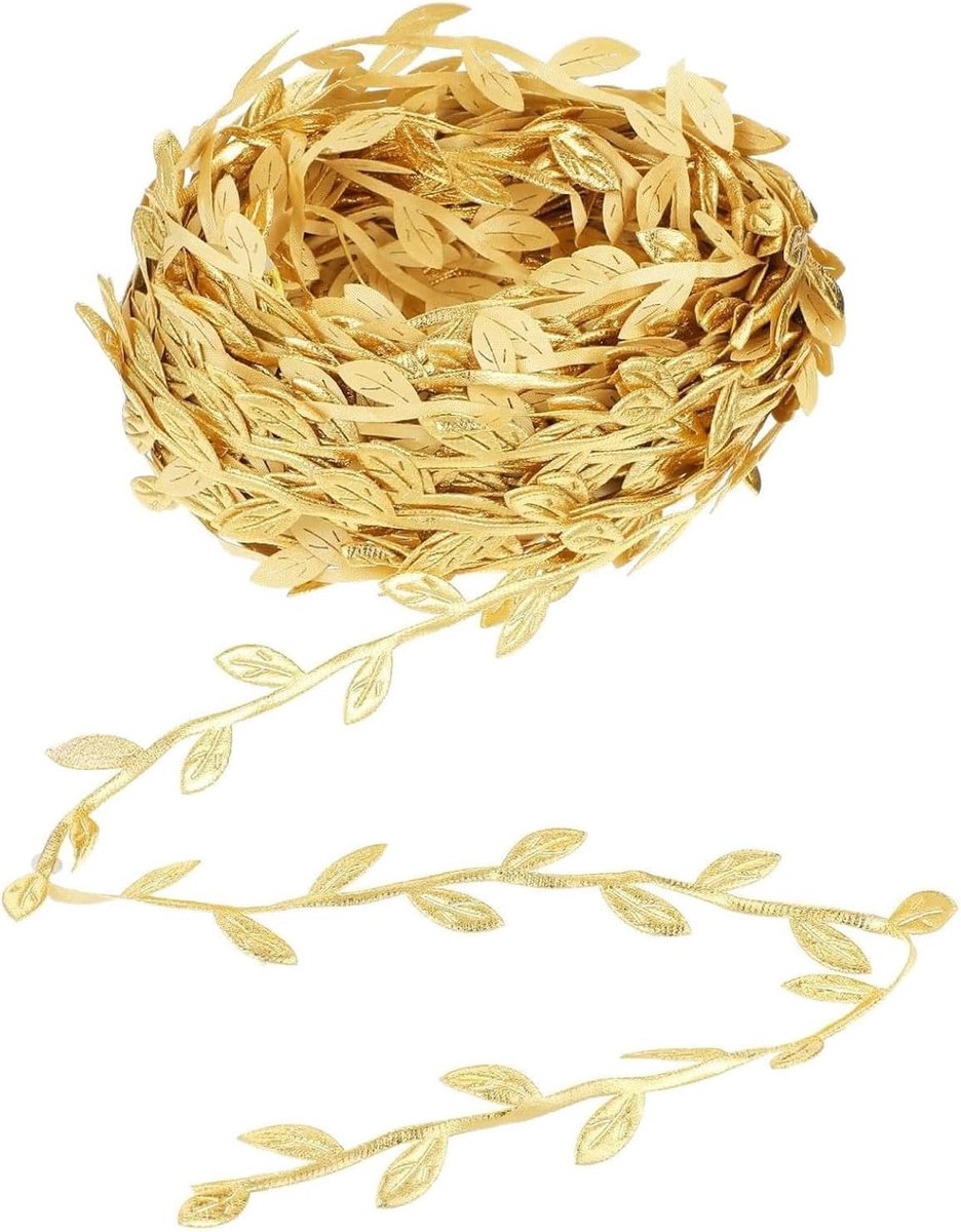 30m Kunstige Bladeren Girlande Gouden blad tank, flexibel, met draad, bruiloft deco,cadeauband goud, kerst, doe-het-zelf, gouden bladen deco