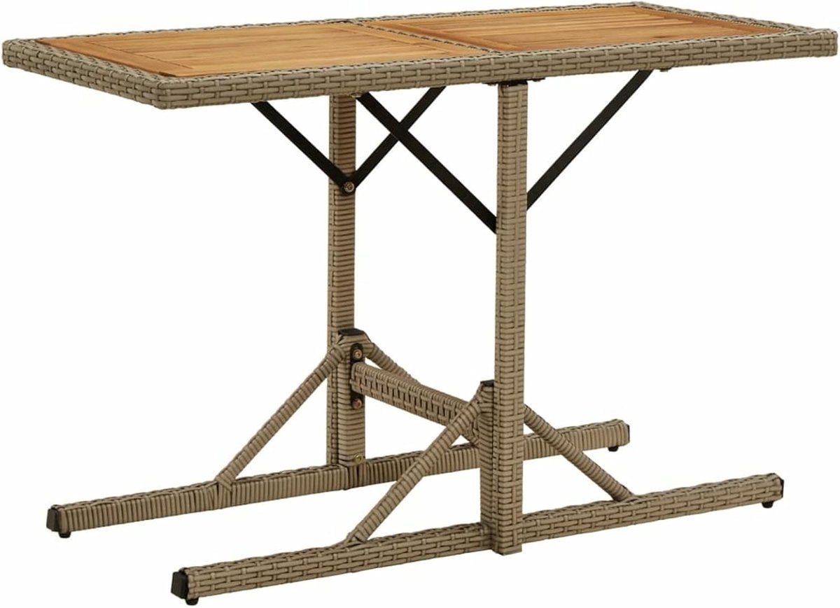 Tuintafel, tuin, eettafel, terrastafel, balkontafel, tuinmeubelen, outdoor, beige, massief hout, acacia en polyrotan
