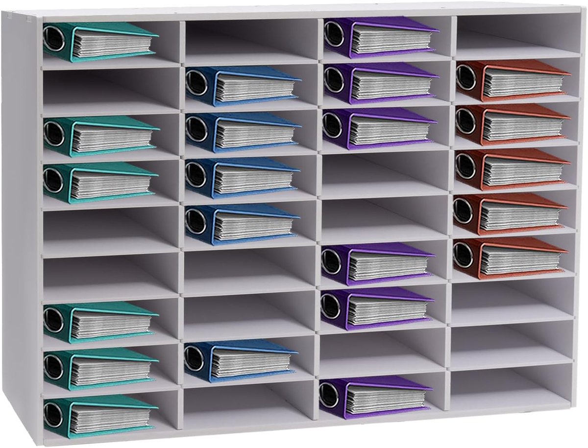 24/36 vakken desktop documentenhouder PVC documentenlade 60/80 kg draagvermogen literatuurorganizer bureau-akthouder voor thuis, kantoor, klaslokaal (36 vakken wit)