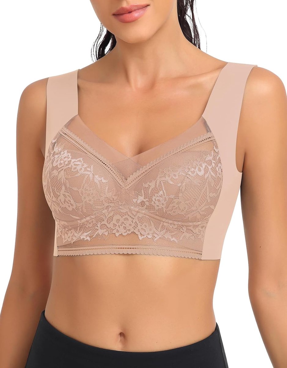 BH Kant Vrouwen Zonder Beugel Bustier Gewatteerde Dames Wireless Minimizer Push Up T-shirt Bh Comfit Slaap Trek Bra Ademend Zachte Cups Brede Bandjes Full Cup Beha