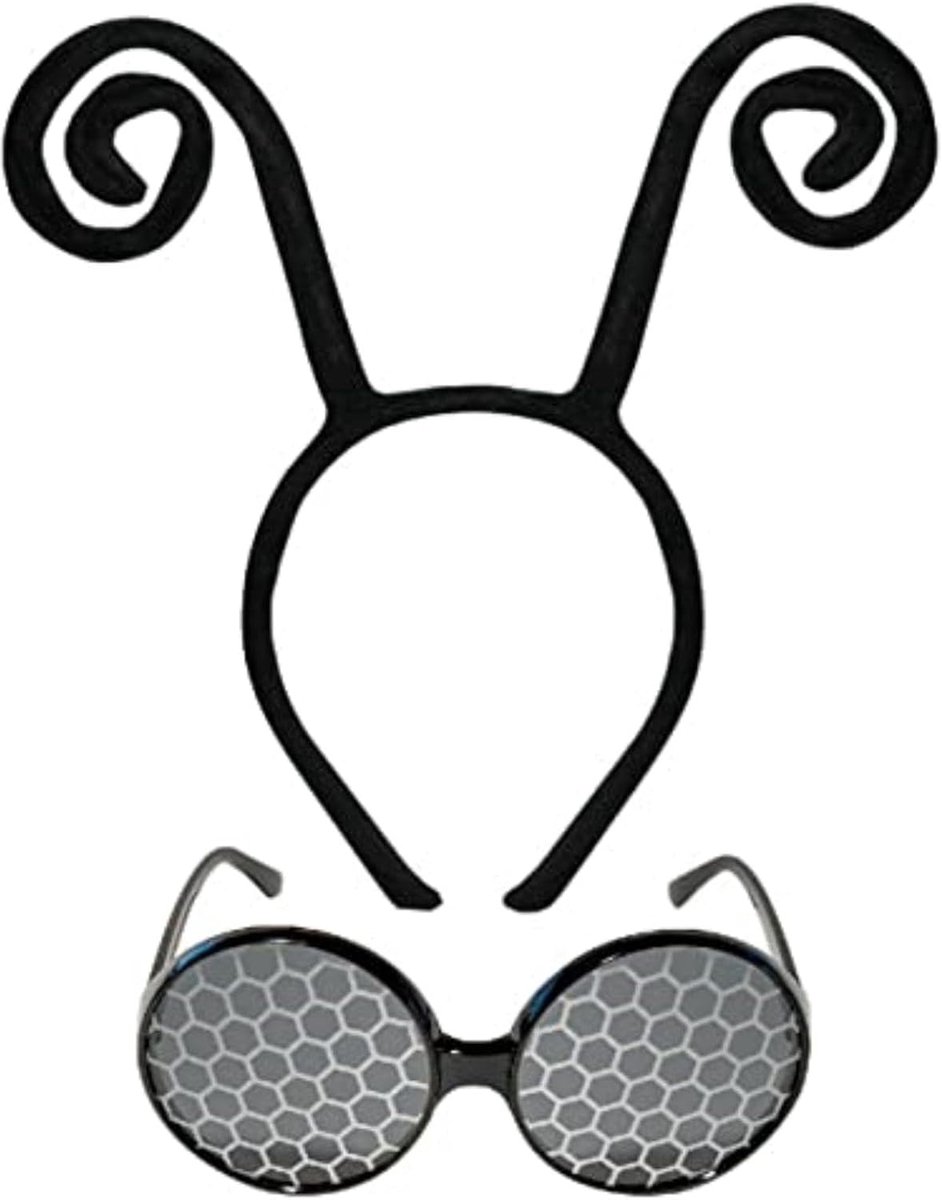 Kostuum Accessoires Set – Antenne Hoofdband met Zwarte Insect Bril – 2-Delige Bug Cosplay Set voor Halloween, Themafeest en Carnaval