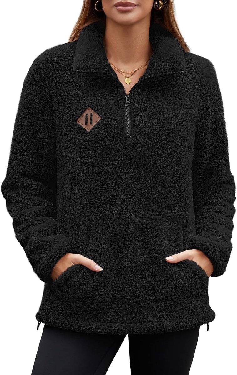Damessweatshirt voor herfst en winter, fleece, gevoerd, met halve ritssluiting, warm, zacht, opstaande kraag, met zak, meerdere kleuren, voor reizen en buiten