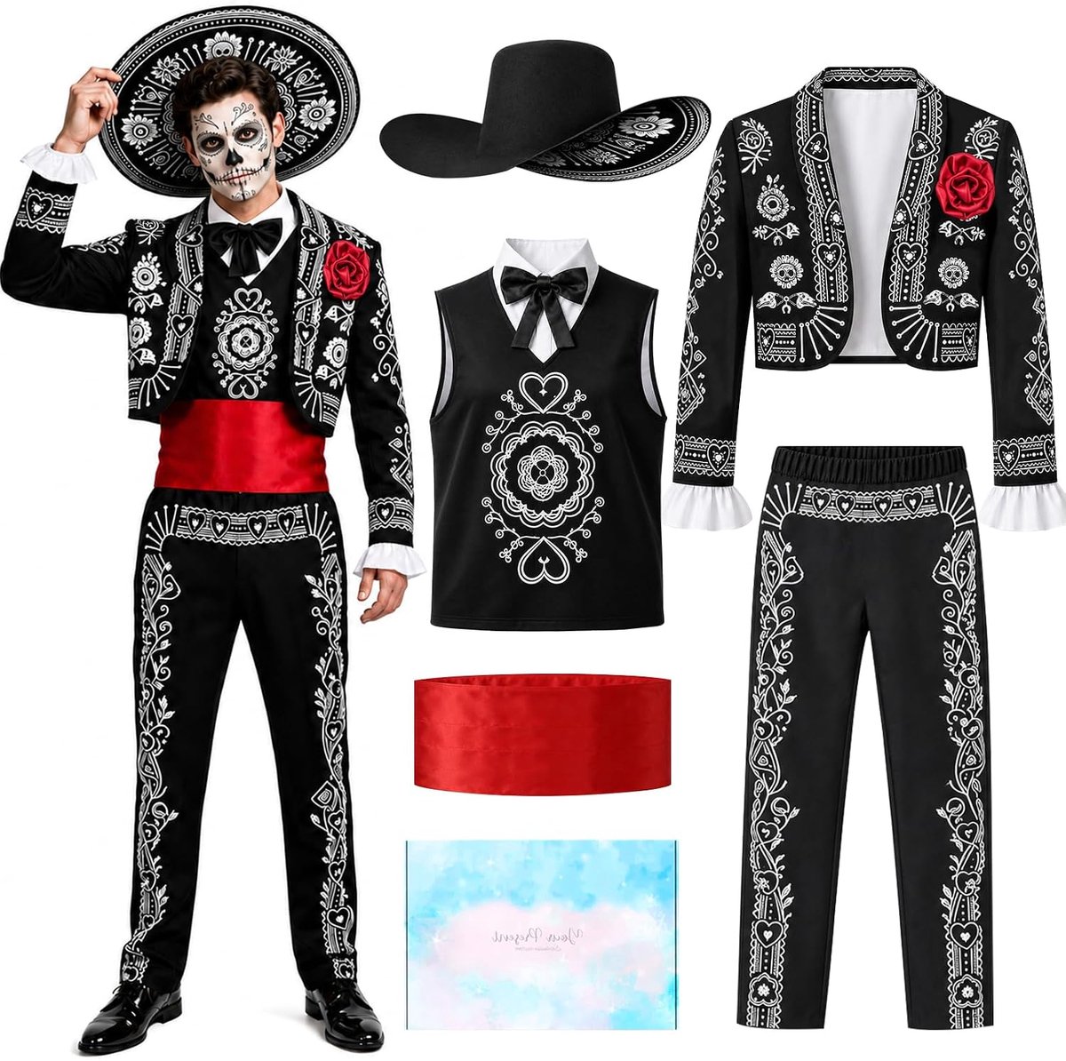 Kostuum voor heren, Mexicaanse geesten outfit met hoed voor
