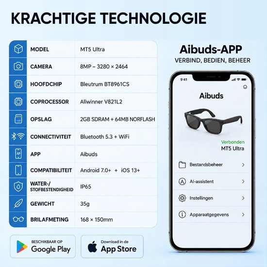 Woegel AI Smart Glasses met Camera – Smart Bril 8MP – AI Slimme Zonnebril – Spycam – AI-assistent met ChatGPT & Vertaling – Inc. Oplaadhoes – 2 sets glazen – Bluetooth, WiFi & App – Zwart — afbeelding 5