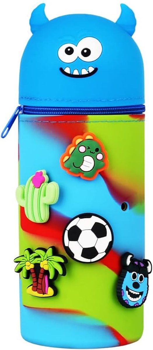 Zachte Siliconen Pennenzak in Blauw, 2-in-1 Design, Ruime Capaciteit, Retractable, Geschikt voor School en Kantoor