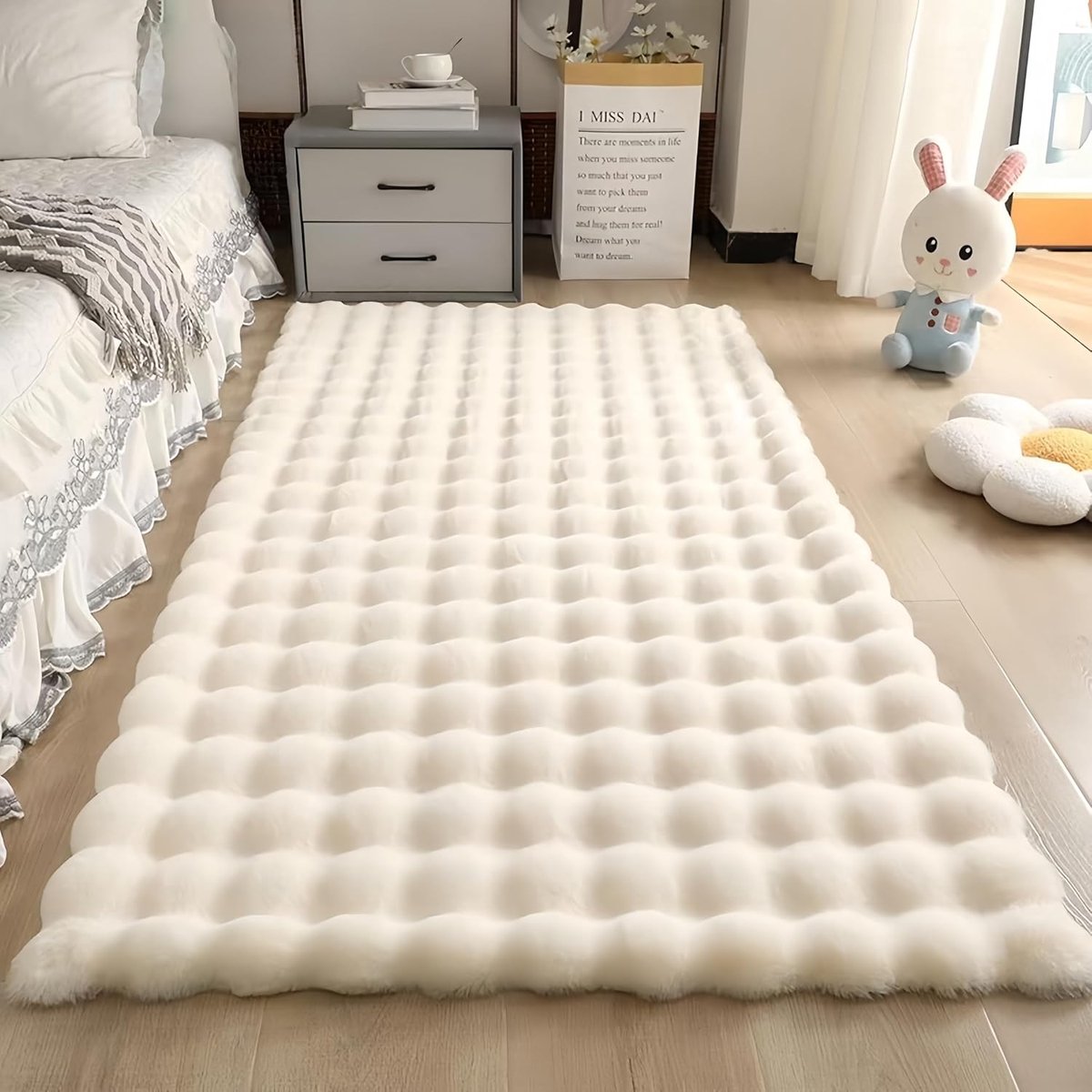 pluche tapijtkussen, in een romige bubbelfluwelen stijl, geschikt voor woonkamers, slaapkamers, bedden, erkers en banken. (melkwit, 60/120)