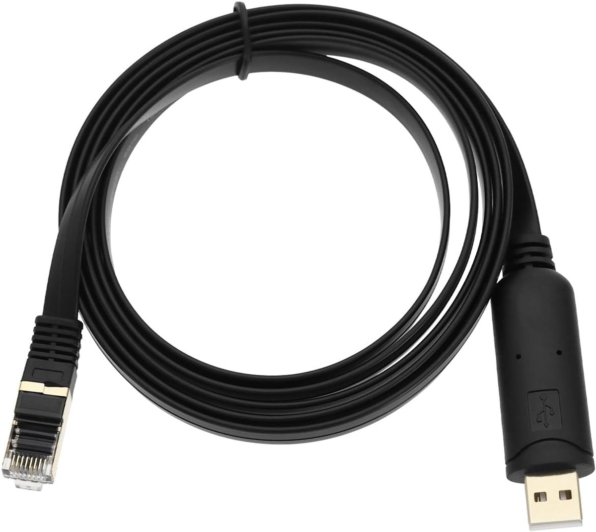 Idea USB 2.0 naar RJ45 console-kabel, seriële console-kabel, 1,8 m RS232 seriële adapter, USB naar RJ45 seriële kabel, compatibel met Cisco TP-Link Ubiquiti, zwart