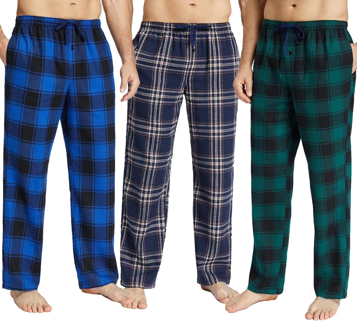Herenpyjamabroek van Katoenflanel met Zijzakken en Trekkoord, Lang en Losvallend Model Voor Loungewear