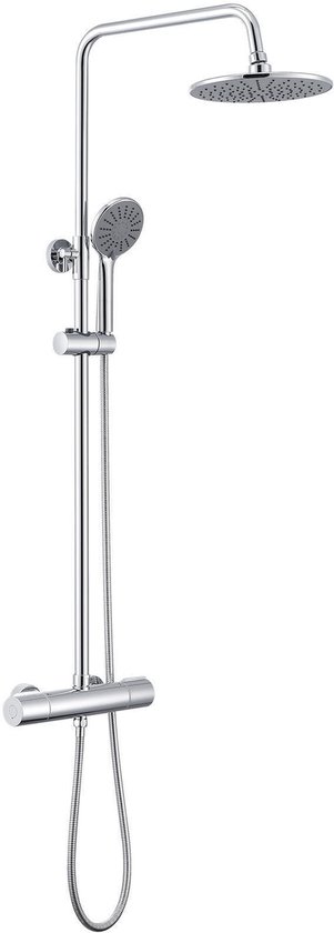 Doucheset van chroom met thermostaatkraan, regendouche en handdouche.