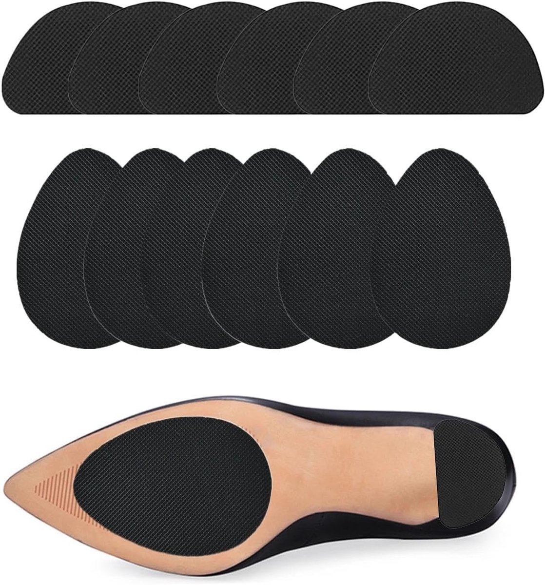 12 stuks rubberen zolen om op te plakken, antislip schoenzoolkussens, zoolbescherming, antislip zoolpads, voor damesschoenen, hoge hakken, laarzen, sandalen, herenschoenen (zwart)