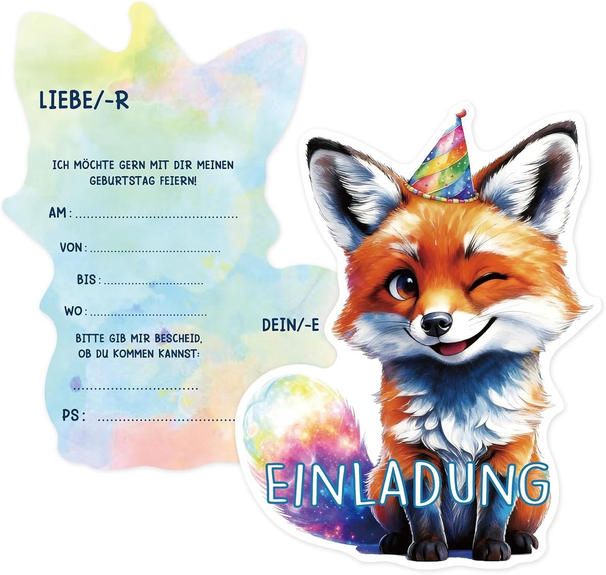Dierenuitnodigingskaarten verjaardag, met vos-motief, uitnodigingskaarten voor kinderverjaardag, uitnodiging, verjaardag voor kinderen, verjaardagsfeest, kinderfeest