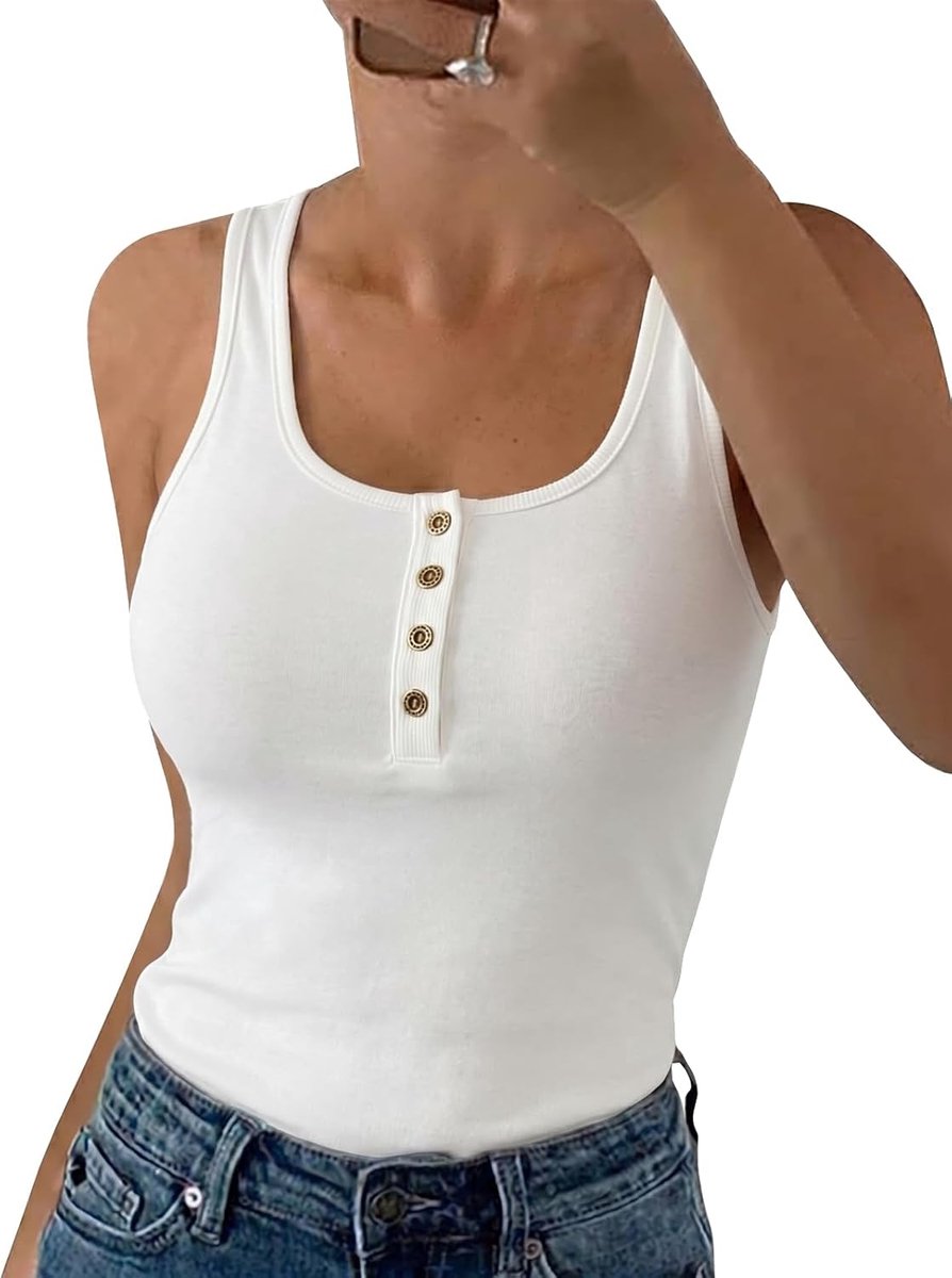 Tanktop voor dames, mouwloos, zomer, casual, ronde hals, sexy, elegante tanktop met trekkoord aan de zijkant, basic losse camisole shirt