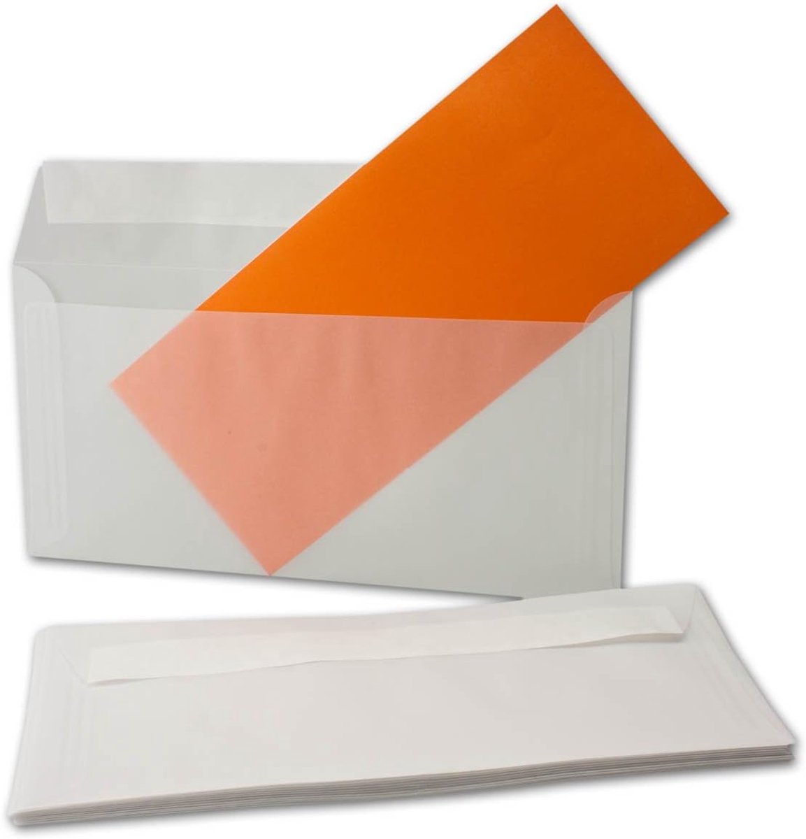 50 x transparante DIN lange enveloppen, 92 g/m², 110 x 220 mm, kleefstrip met plakstrip