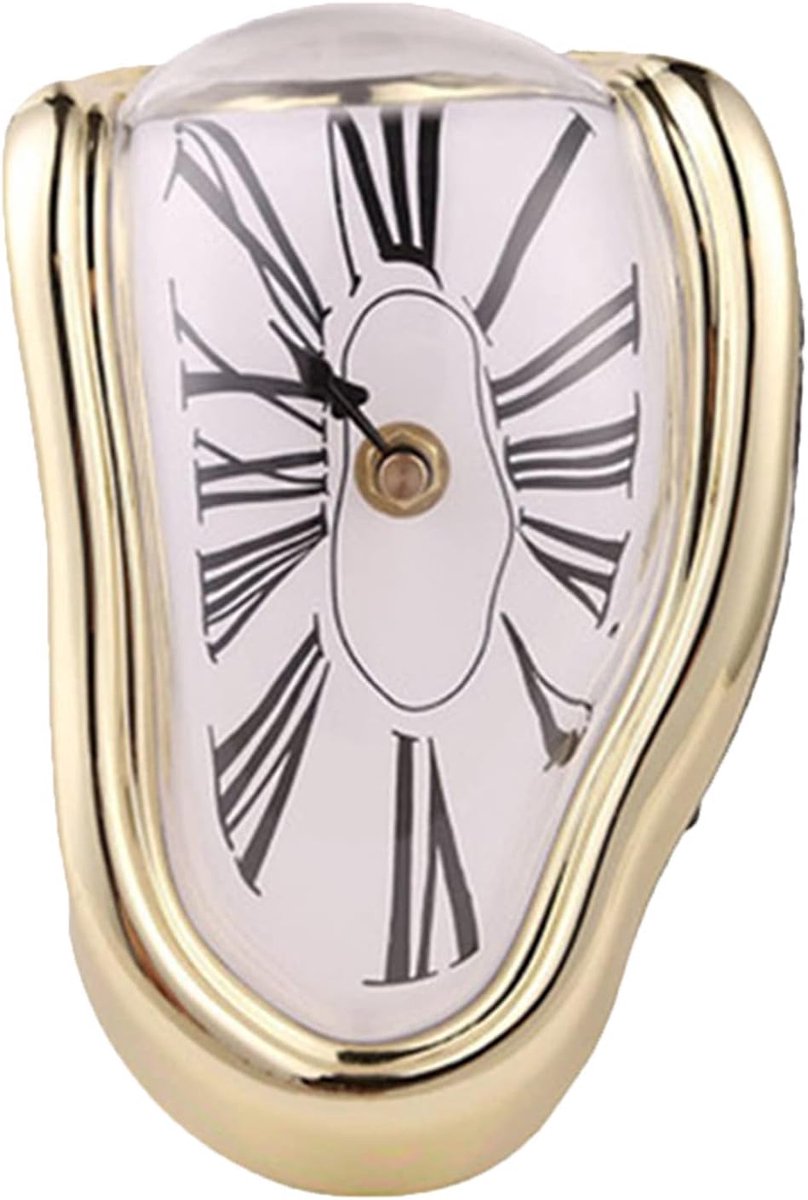 Smeltende klok, Salvador Dali wanddecoratie voor thuiskantoor, plank, bureau, tafel, grappig cadeau (goud)