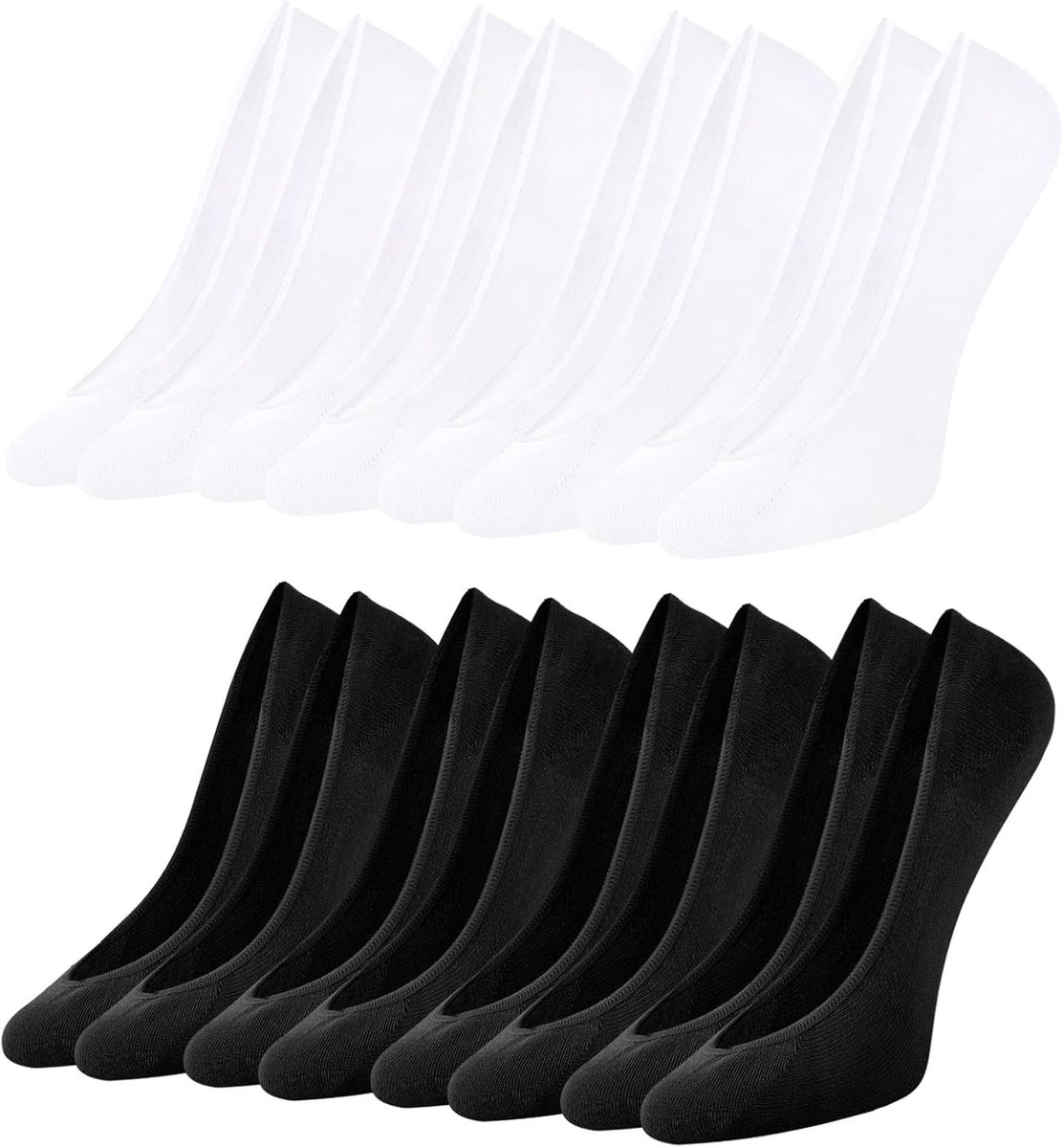 Sokken ballerina sokken voor dames, 8 paar, onzichtbare sneakersokken voor dames, voeten met antislip siliconen, no show, ademend, halfsokken, 8 paar (4 zwart + 4 wit), 35-38 EU