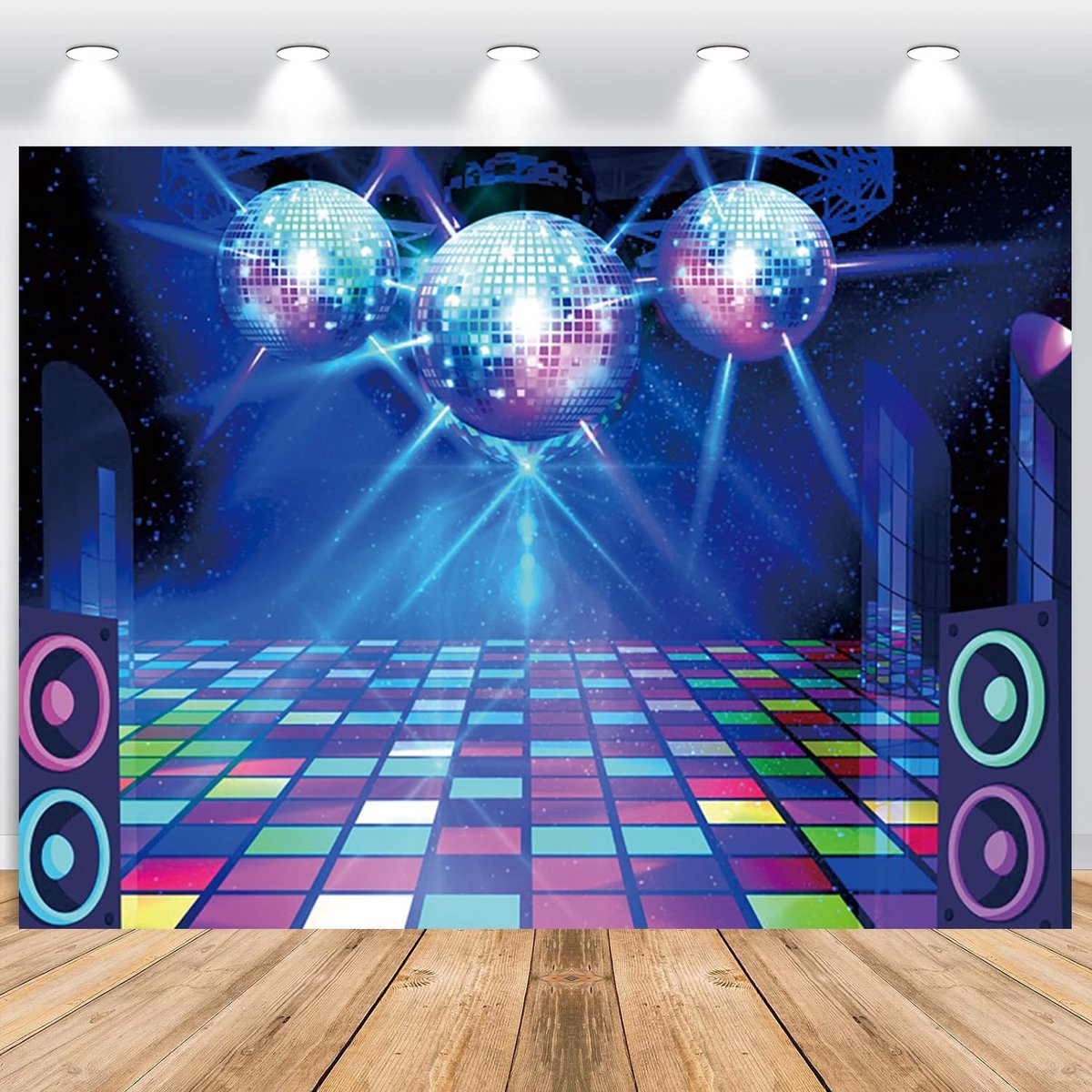 Fotoachtergrond voor disco party, 3 x 2,5 m, retro dansen, feest, jaren 70, 80, 90, muziek, podium, fotowand, achtergrond, disco, podium, verjaardag, bal, feest, decoratie, fotografie,