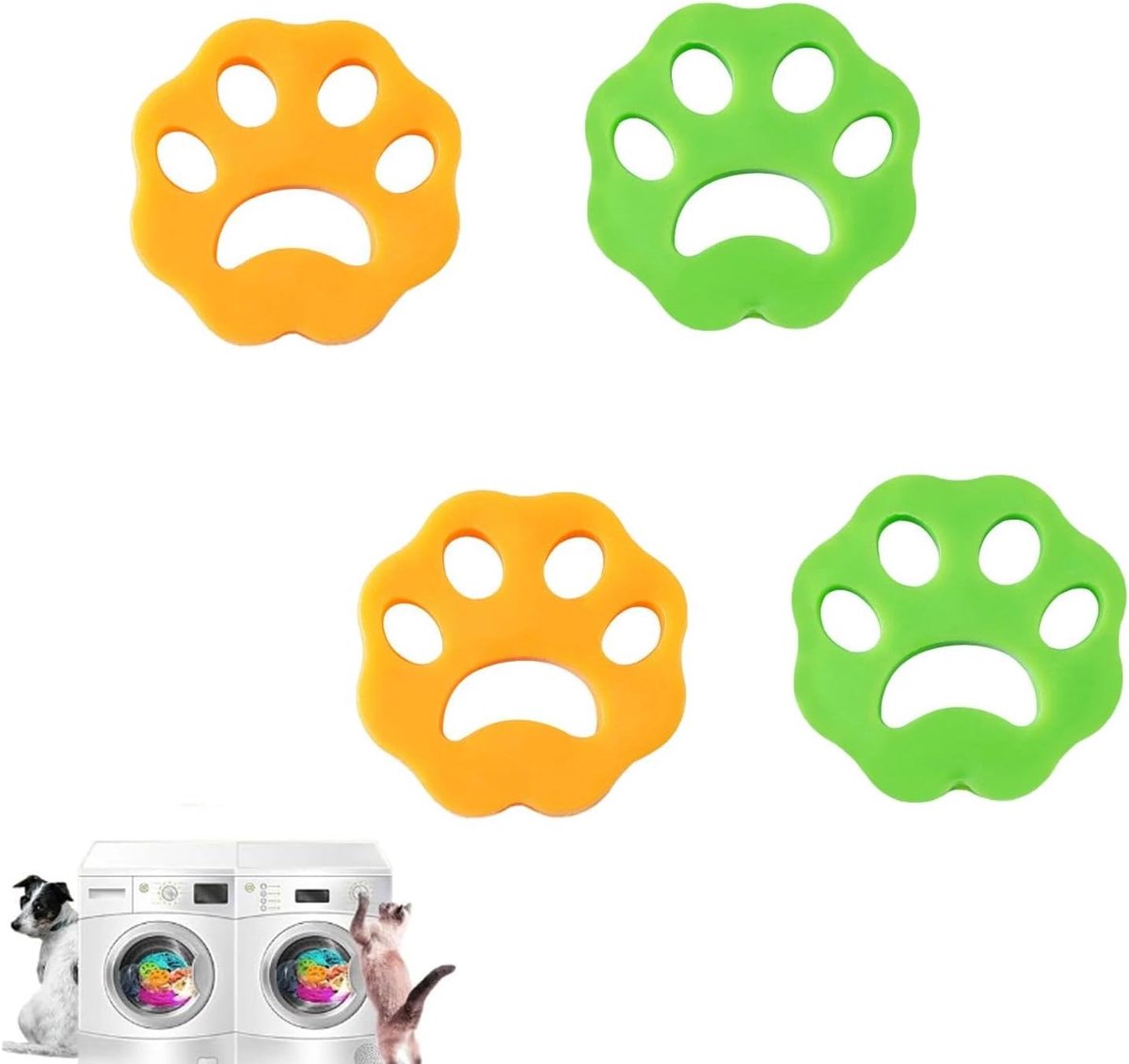 4 herbruikbare siliconen haren voor het wassen – verwijdert effectief honden- en kattenharen, pluisjes en resten van wasgoed en kleding in de wasmachine.