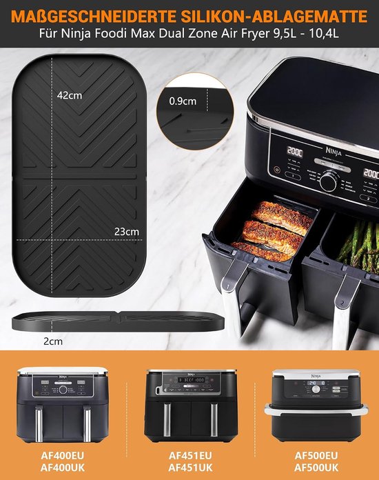 Accessoires voor Ninja Airfryer AF500EU AF400EU AF451EU, hittebestendige onderlegger, siliconen legmat voor Ninja Foodi Max Dual Zone heteluchtfriteuse, 9,5 l - 10,4 — afbeelding 2