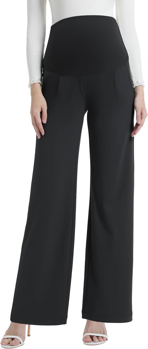 Zwangerschapsbroek voor dames, brede pijpen, hoge taille, stretch, zwangerschapsbroek voor kantoor, werk, loungebroek met zakken
