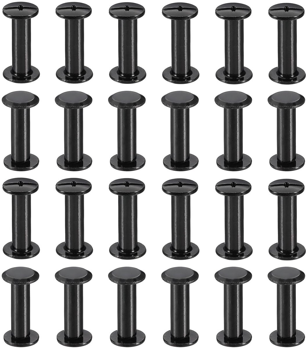 24 Sets 17 mm Phillips Schroeven en Bindschroeven voor Lederen Klinknagels en Scrapbook Projecten, Zwart